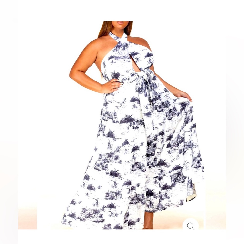 NECK TIE OPEN BACK FLORAL MAXI DRESS